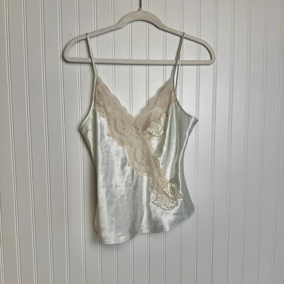 Victoria's Secret Gold Label ivory satin tank lace detail cropped Medium M32 - Picture 1 of 6